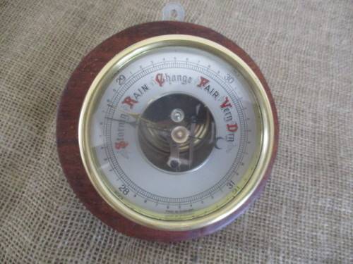 Beautiful Vintage German Made Brass & Wood Wall Hanging Weather Barometer