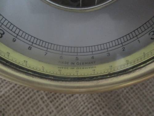 Beautiful Vintage German Made Brass & Wood Wall Hanging Weather Barometer