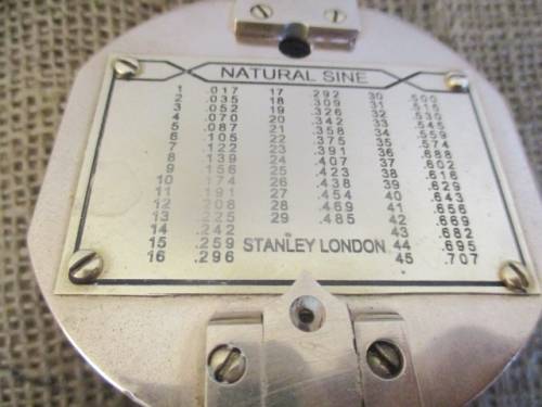 Beautiful Vintage Brass Stanley London Natural Sine Compass In LovelyTapped Wooden Box   +- 1940's