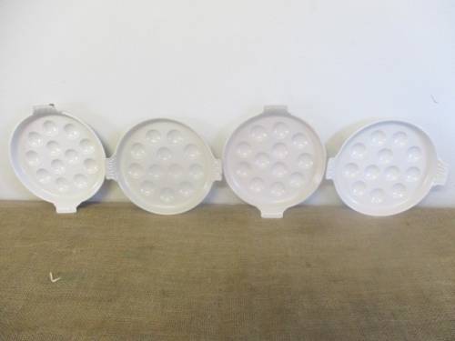 Four Rare And Beautiful Vintage Le Creuset Enameld Cast Iron 12 Hole Snail/Mussel Plates   France