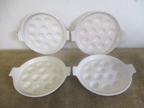 Four Rare And Beautiful Vintage Le Creuset Enameld Cast Iron 12 Hole Snail/Mussel Plates   France