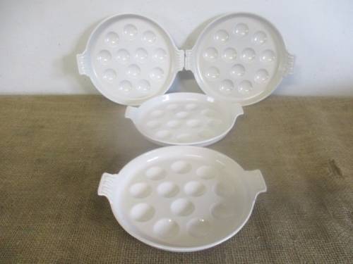 Four Rare And Beautiful Vintage Le Creuset Enameld Cast Iron 12 Hole Snail/Mussel Plates   France