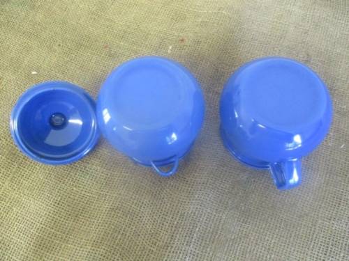 Bid For Bonjourparis Only - Beautiful And Cute Old Fashioned Blue Enamel Sugar & Milk Bowls