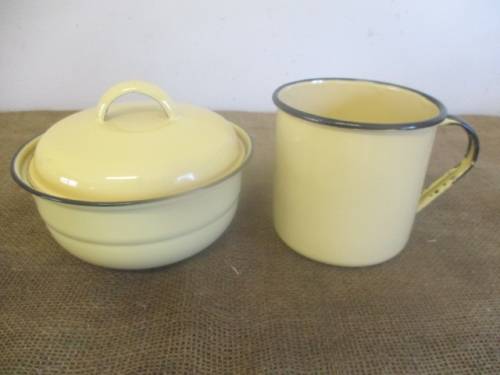 Bid For Bonjourparis Only - Beautiful Lidded Enamel Dish And A Large Enamel Sauce Cup