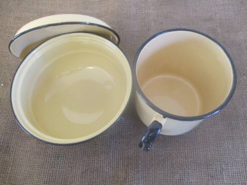 Bid For Bonjourparis Only - Beautiful Lidded Enamel Dish And A Large Enamel Sauce Cup
