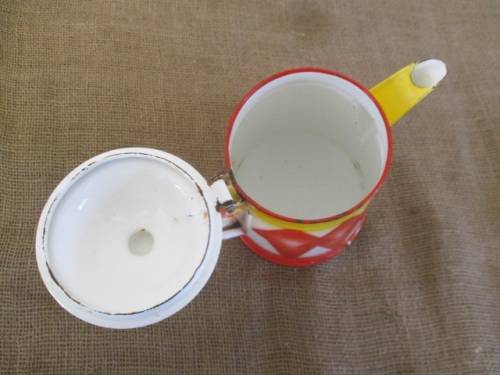 Extremely Rare....Beautiful Antique Emo Celje Enamel Coffee Kettle From The Kingdom Of Yugoslavia