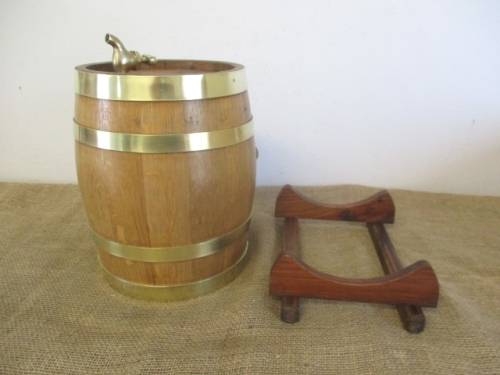 Exact Replica Of The Real McCoy....An Outstanding Vintage Oak Wine Barrel With Brass Tap And Straps