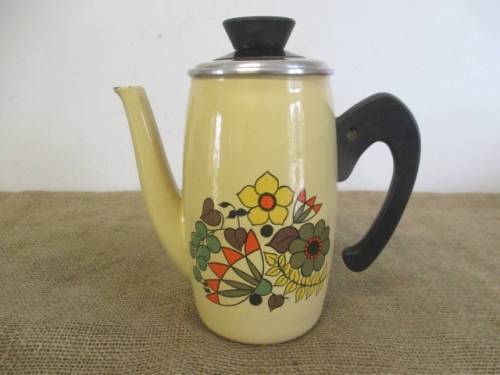 Adorable Large Vintage Old Fashioned Enamel Coffee Pot With Lovely Floral Decor