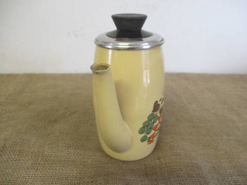 Adorable Large Vintage Old Fashioned Enamel Coffee Pot With Lovely Floral Decor