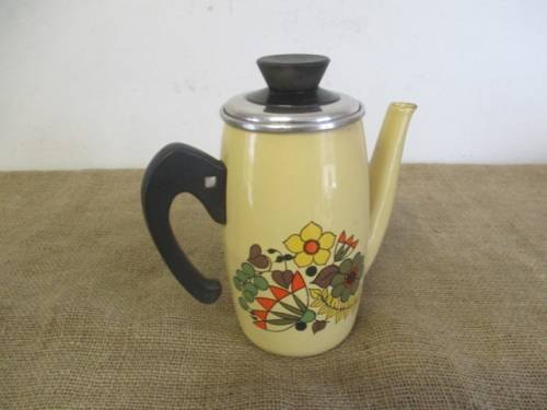 Adorable Large Vintage Old Fashioned Enamel Coffee Pot With Lovely Floral Decor