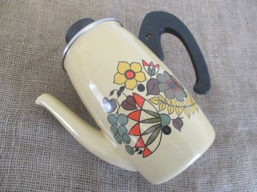 Adorable Large Vintage Old Fashioned Enamel Coffee Pot With Lovely Floral Decor