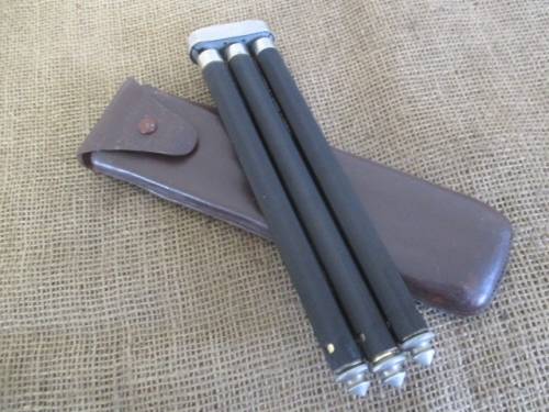 Beautiful Vintage Mei Brass/Metal Portable Tripod In Geniune Leather Sleeve          Made In Germany