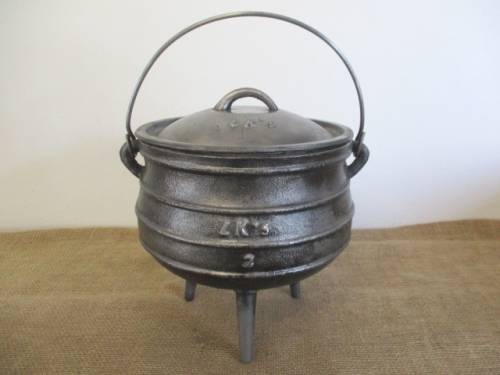 An Excellent Robust And Sizable LK`s #2 3 Legged Solid Cast Iron Potjie Pot