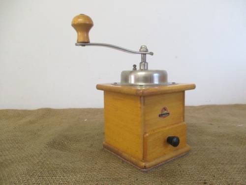 A Splendid Vintage Zassenhaus Wooden And Metal Coffee Grinder                West Germany
