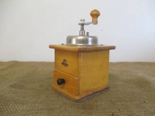 A Splendid Vintage Zassenhaus Wooden And Metal Coffee Grinder                West Germany