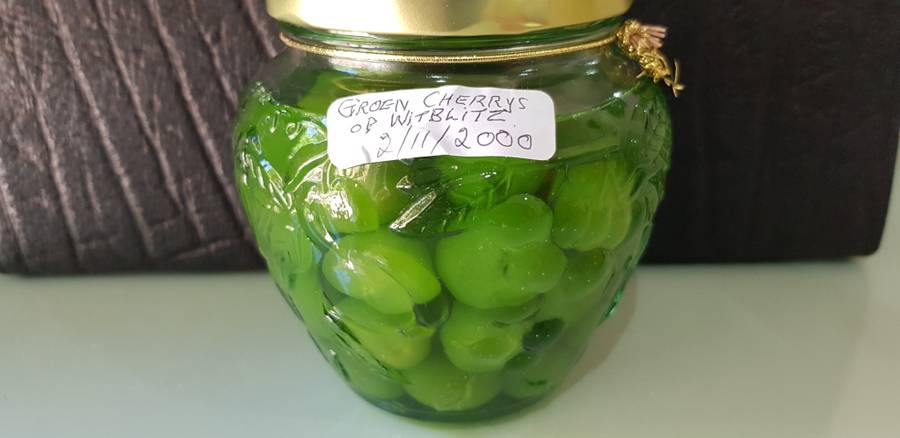 RARE GREEN CHERRIES IN GRAPE WITBLITS (MAMPOER) BOTTLED ON 2 NOVEMBER 2000 (23YRS)