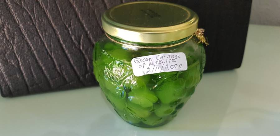RARE GREEN CHERRIES IN GRAPE WITBLITS (MAMPOER) BOTTLED ON 2 NOVEMBER 2000 (23YRS)
