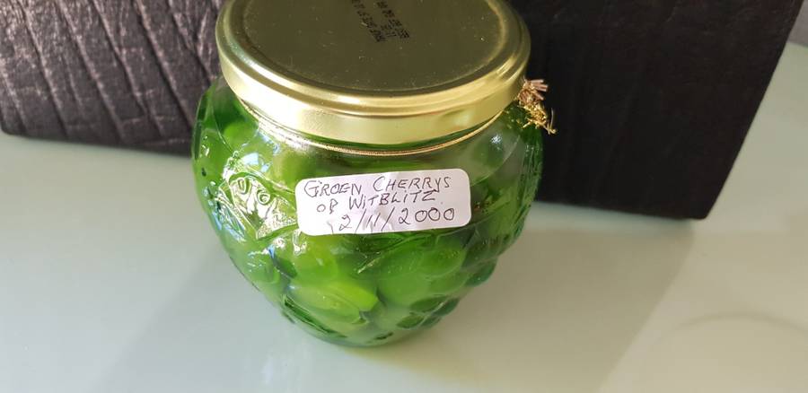 RARE GREEN CHERRIES IN GRAPE WITBLITS (MAMPOER) BOTTLED ON 2 NOVEMBER 2000 (23YRS)