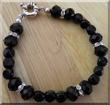 Black Beaded Braceket with Crystal Rondels