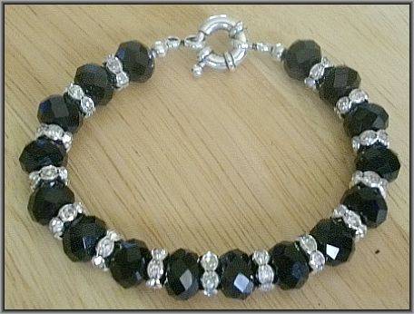 Black Crystal and Diamante Rondel Bracelet