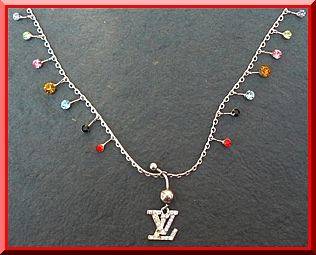 Louis Vuitton Inspired Belly Ring with Rhinestone Belly Chain