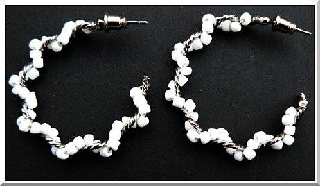 White and Silver Spiral Loop Earrings