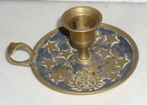BRASS CANDLE HOLDER SUN &MOON PATTERN