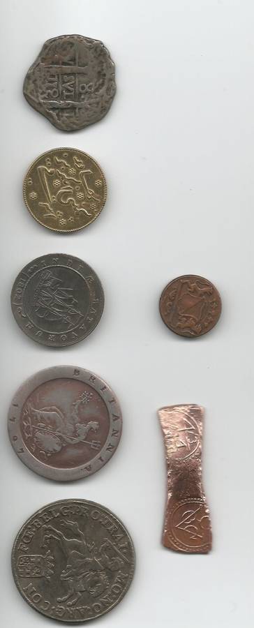 INCOMPLETE SET 7X VAN RIEBEECK REPLICA COINS( SHORT 5 COINS)