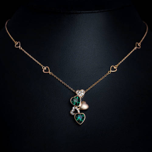 Green Heart Cubic Zirconia 18kt Yellow Gold EP Necklace