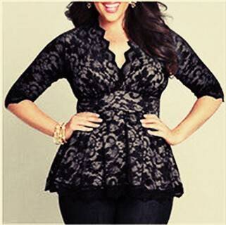 Brand new! PLUS SIZE 44/20 BLACK LACE V-NECK SHIRT, THREE-QUARTER SLEEVE.