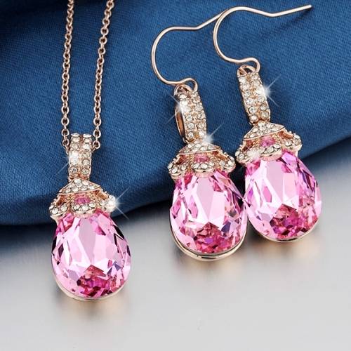 Exquisite Pink Rose Gold Plated Lady Jewelry Set