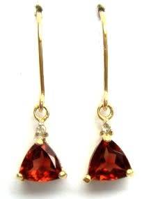 9CT YELLOW GOLD TRILLION NATURAL 0.80ct GARNET & DIAMOND EARRINGS - CERTIFIED