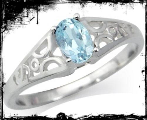 Natural Blue Topaz 925 Sterling Silver Solitaire Ring, Size 9 R