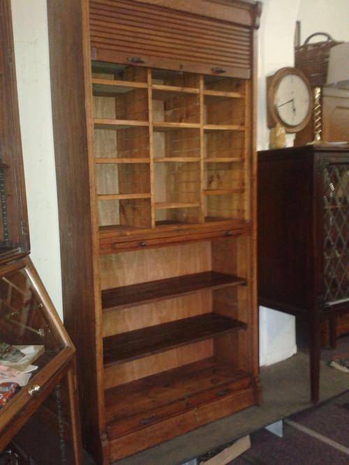 Antique Oak Roll Top Filing or Stationary Cabinet,Vintage Storage Space