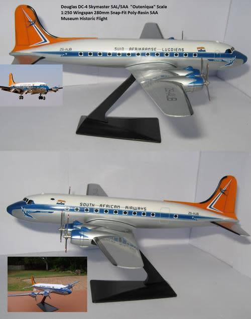 SOUTH AFRICAN AIRWAYS SAA / SAL DC4, ZS-AUB, OUTENIQUA, Snap-Fit Plastic, Scale