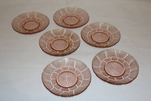 Vintage Pink Depression Cake Plates x 6