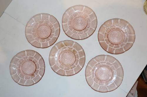 Vintage Pink Depression Cake Plates x 6