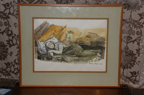 Beautiful Sleeping Lady Watercolour - Friedemann Schafer 1986