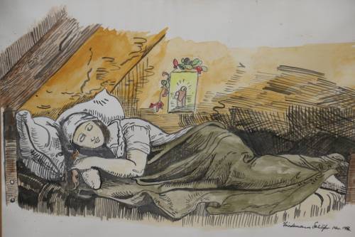 Beautiful Sleeping Lady Watercolour - Friedemann Schafer 1986