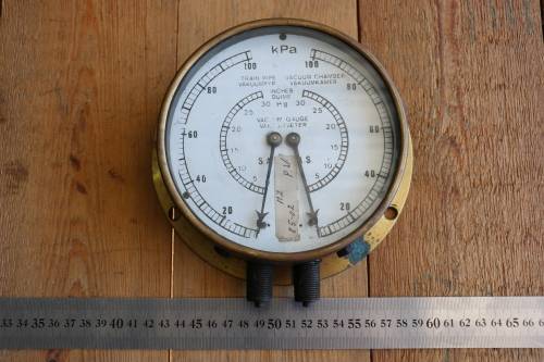 Vintage Brass Locomotive Pressure Gauge - Train Pipe Vacuum Chamber