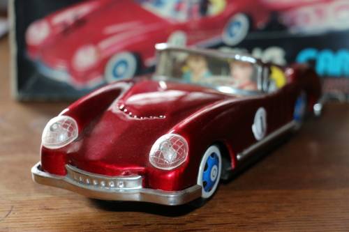 Beautiful Vintage Friction Powered Tin Plate Racing Car - Voiture De Course - In Original Box