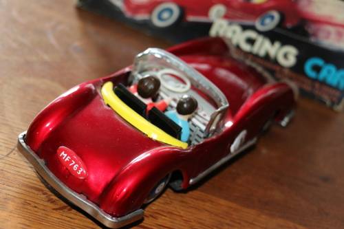Beautiful Vintage Friction Powered Tin Plate Racing Car - Voiture De Course - In Original Box