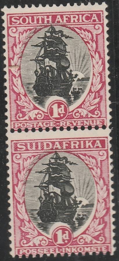 UNION OF SA COIL PAIR 1d - MAJOR AND VERY RARE CENTRE SHIFT UP