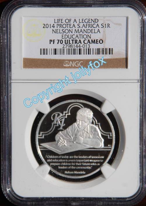 ***PERFECT COIN!!!***2014 SILVER R1 MANDELA EDUCATION PF 70UC!!! ***
