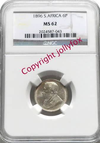 ***  RARE ZAR 1896 SIXPENCE NGC MS62 - ONLY 51 GRADED HIGHER - CV=R4000!!  ***