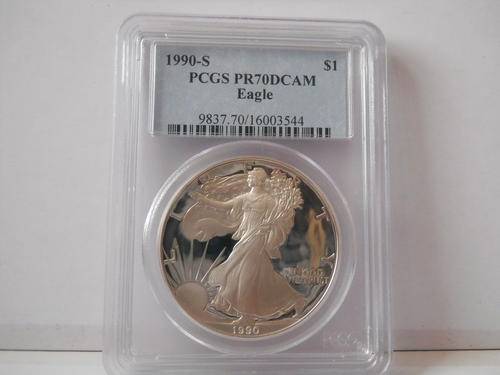 AMERICAN SILVER EAGLE 1990-S PROOF PR70 DCAM BY PCGS. WATCH THE YEAR. THIS IS THE BEST!!!