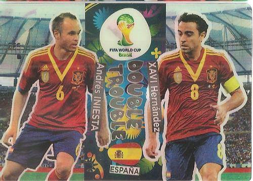 WORLD CUP 2014 ADRENALYN XL - ANDRES INIESTA/ XAVI HERNANDEZ 3D "DOUBLE TROUBLE" RARE CARD