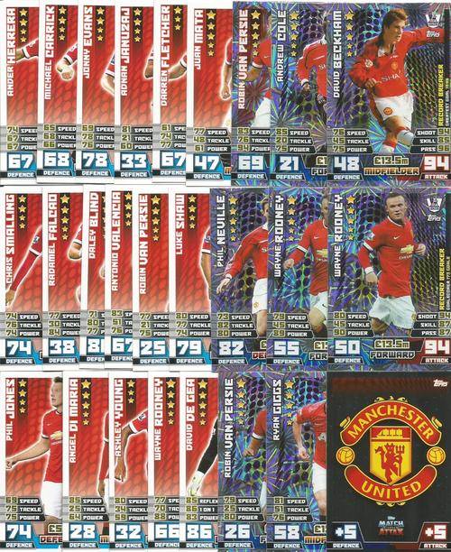 MANCHESTER UNITED FC - MATCH ATTAX 2014/2015 - COMPLETE TEAM OF 28 TRADING CARDS