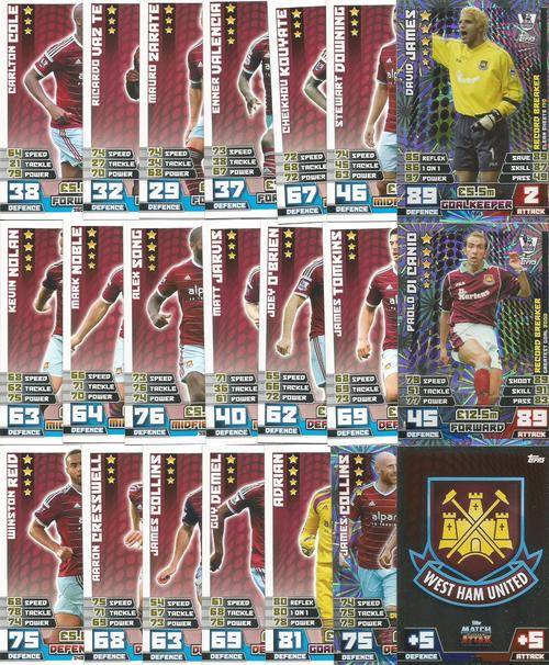 WEST HAM UNITED FC - MATCH ATTAX 2014/2015 - COMPLETE TEAM OF 21 CARDS