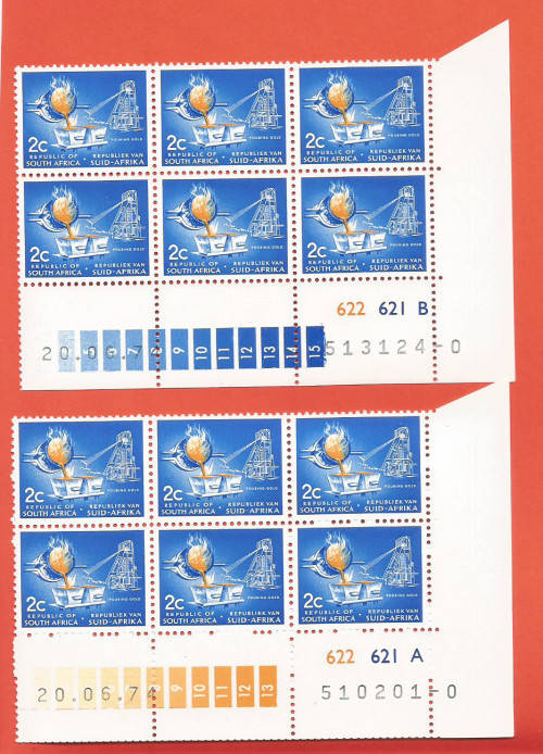 SOUTH AFRICA 1972/74 - SACC 327c - 2Cent "DEFINITIVE ISSUE" - lot of 2 CONTROL BLOCKS - UM